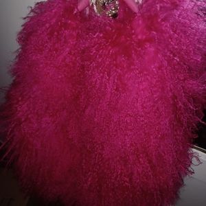 Hot pink real mongholian fur handbag